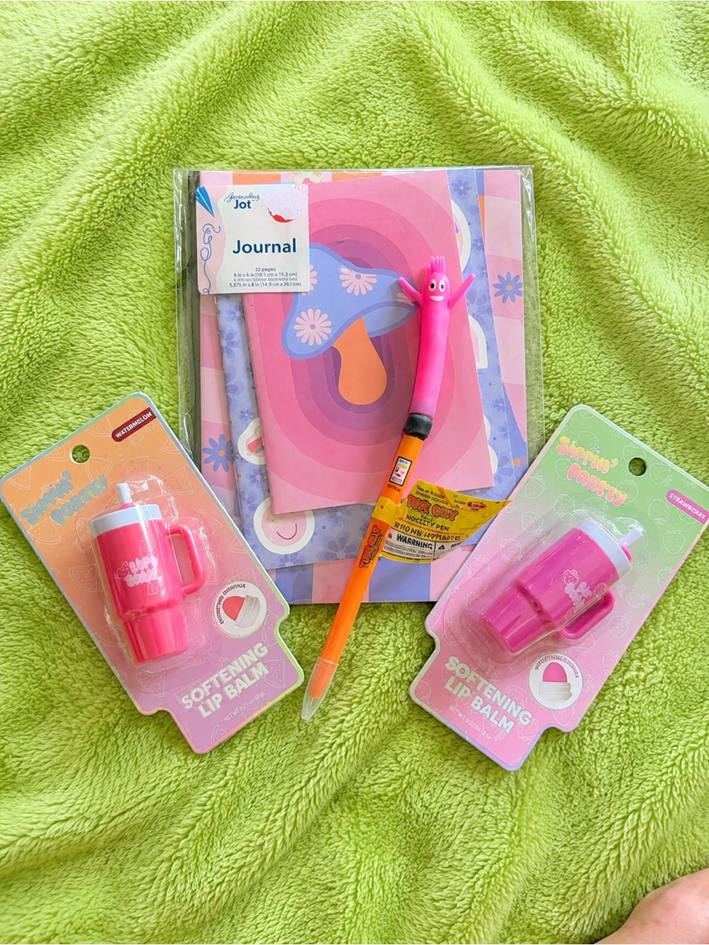 Kids Pink Journal & Lip Balm Gift Set with Fun Pen